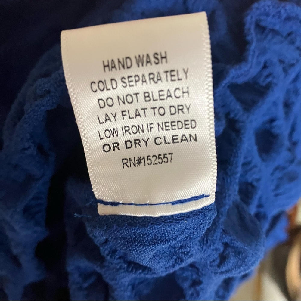 Y2k Coastal Statement Stretchy BAILEY ROSE Bubble Knit Shirt LARGE Electric Blue - Picture 10 of 10